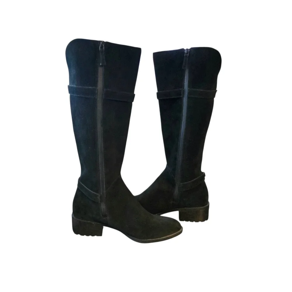 Cole Haan Grand.OS Indiana Waterproof Black Suede Knee High Boots D42391 Size 9B